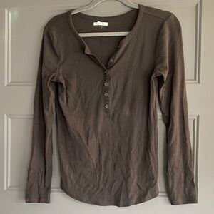Maurices Chocolate Long Sleeve Henley Top
